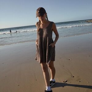 Afends Hometown Jesse Seersucker Mini Dress, Size M, Brown